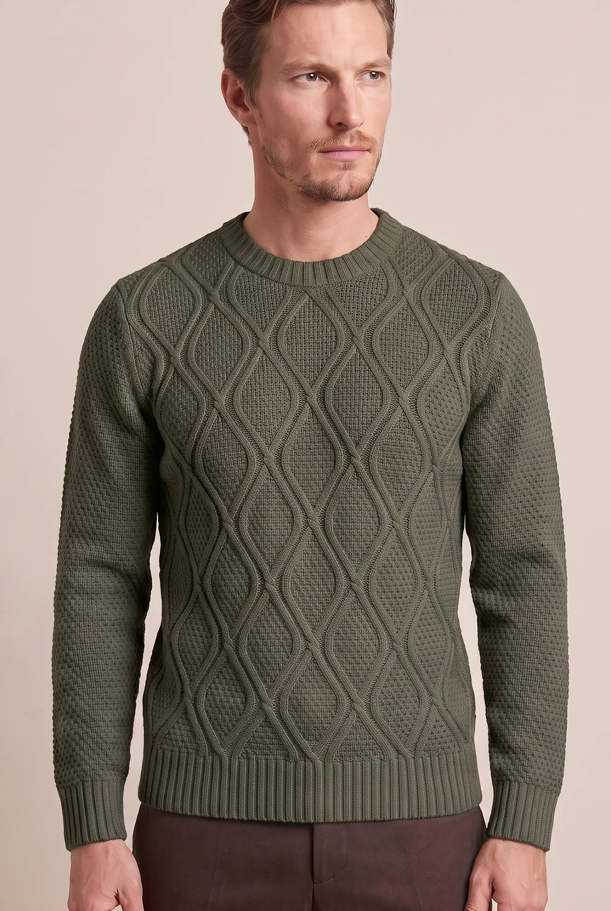 MAGLIA GIROCOLLO CON TRECCE E TRAMA