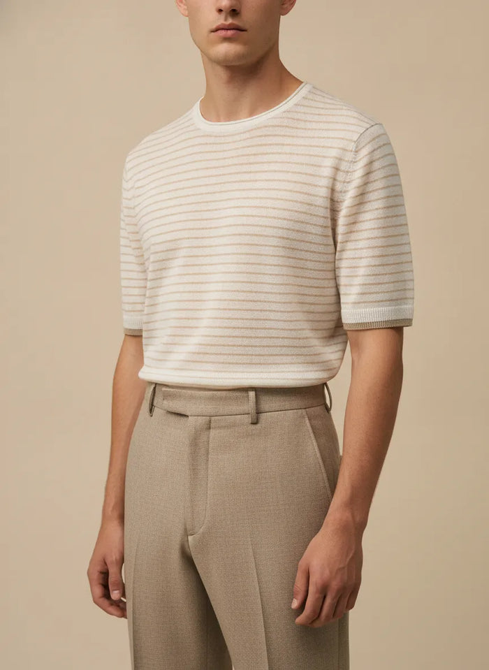 MAGLIA MEZZA MANICA IN MISTO LINO RIGATO
