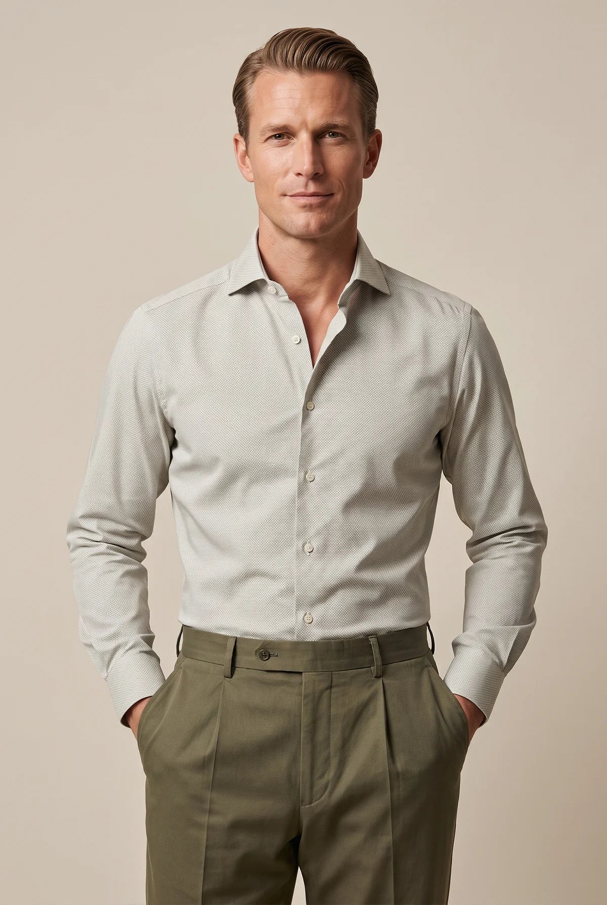 CAMICIA SLIM FIT IN COTONE CON TRAMA