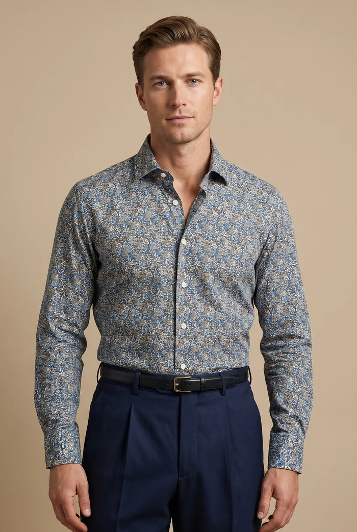 CAMICIA SLIM COTONE STAMPA FIORI UOMO