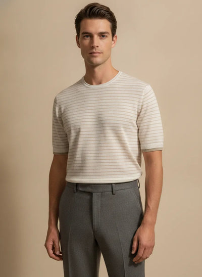 MAGLIA MEZZA MANICA IN MISTO LINO RIGATO
