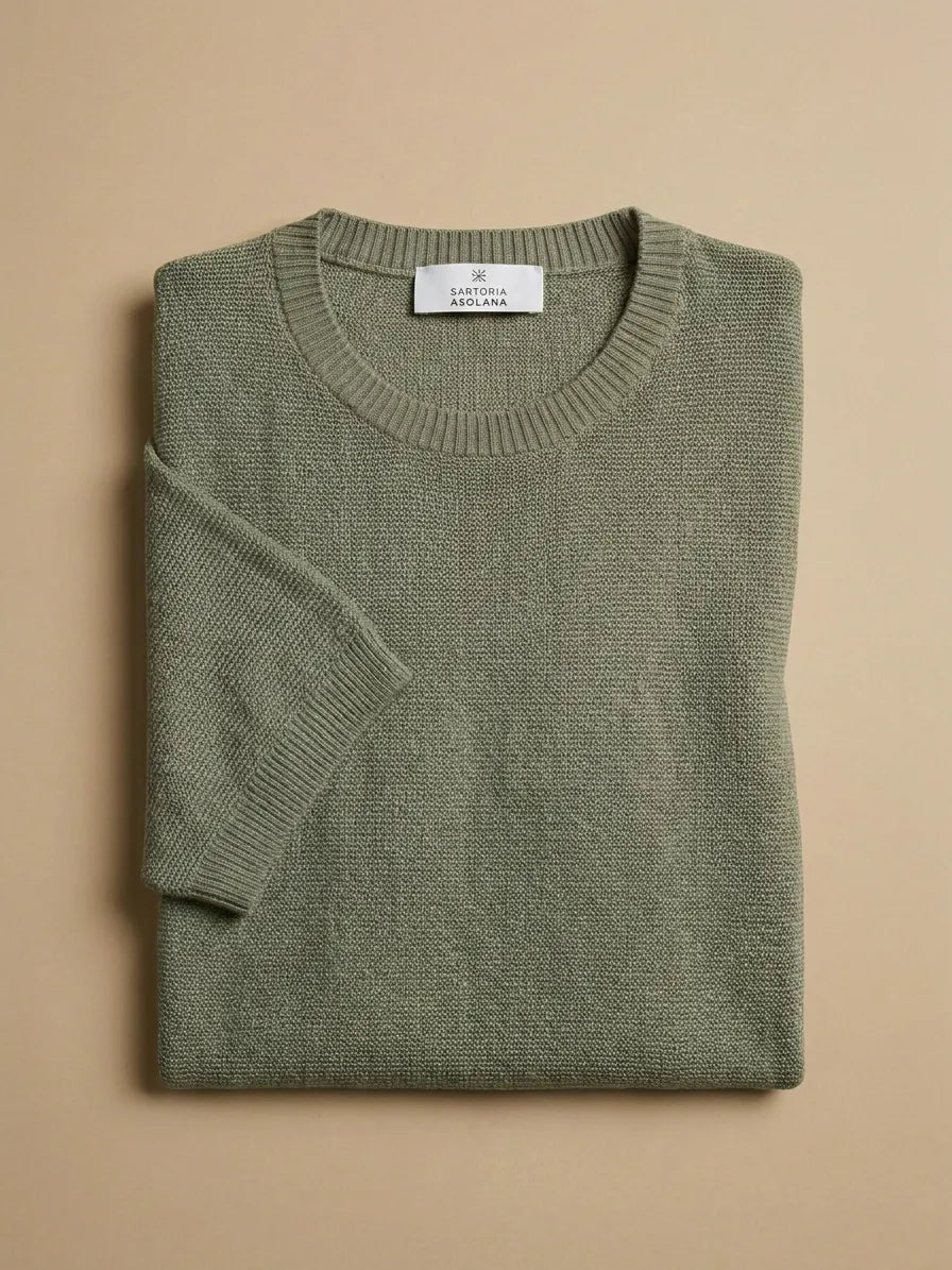 MAGLIA MEZZA MANICA IN MISTO LINO OPERATO