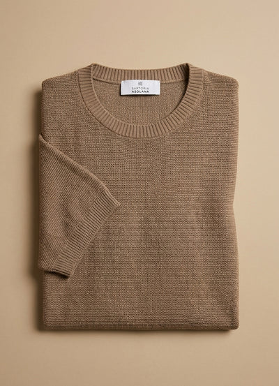 MAGLIA MEZZA MANICA IN MISTO LINO OPERATO