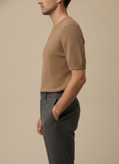 MAGLIA MEZZA MANICA IN MISTO LINO OPERATO