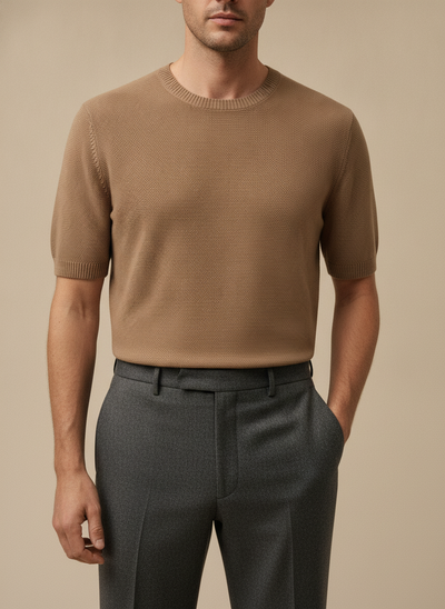 MAGLIA MEZZA MANICA IN MISTO LINO OPERATO