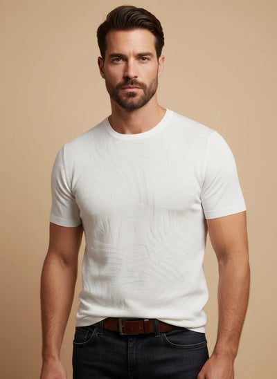 MAGLIA MEZZA MANICA IN COTONE FINEZZA 16 JACQUARD PALME